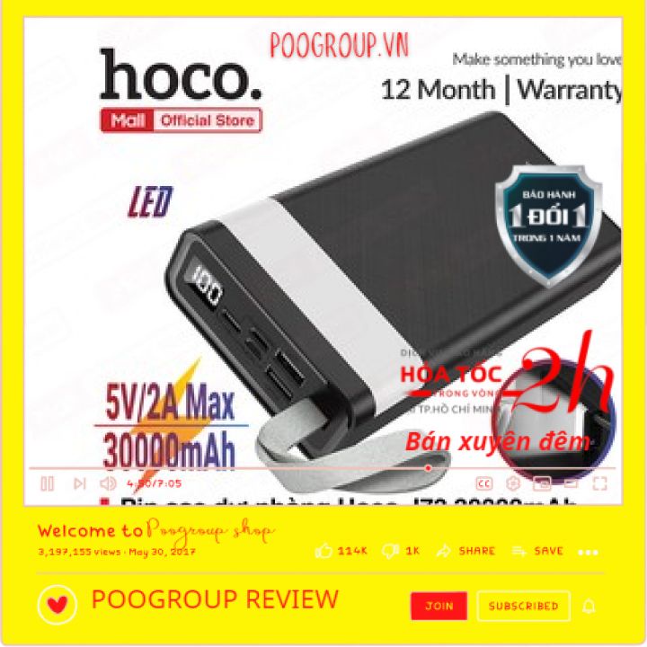 Pin Sạc dự phòng J73 Hoco 30.000mAh Có Đèn Chính Hãng BH 12 Tháng