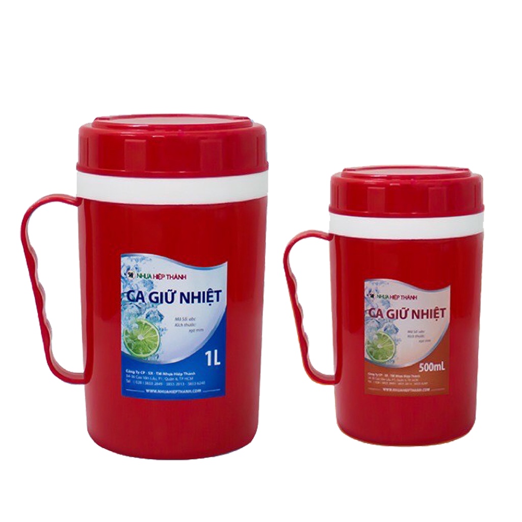 Ca giữ nhiệt nắp xoay có tay cầm nhựa Hiệp Thành loại 500/1000 ml - giao màu ngẫu nhiên