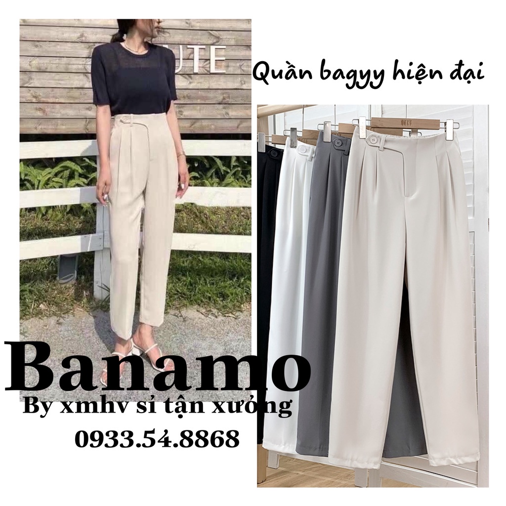 Quần baggy đi học đi làm đi chơi 1 khuy lệch chun sau 4 màu hottrend đen trắng xanh kem thời trang Banamo Fashion 8334 | WebRaoVat - webraovat.net.vn