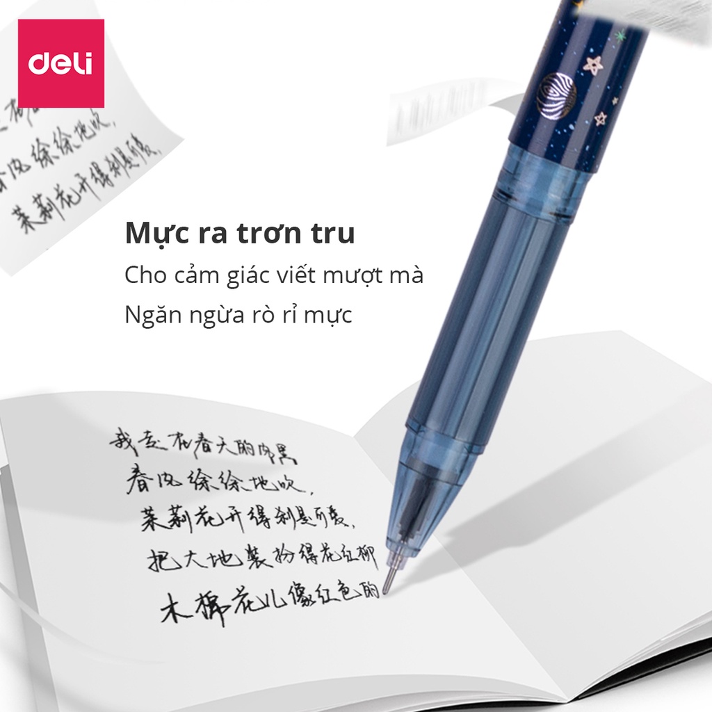 Bút bi nước mực gel học sinh ngòi 0.5mm Deli có kẹp kim loại cute phi hành gia austronut mực đen học sinh văn phòng A614