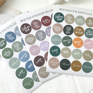Sticker tròn in chữ viết phong cách Calligraphy, nhãn dán nhiều màu sắc pastel dễ thương trang trí thiệp, sổ tay