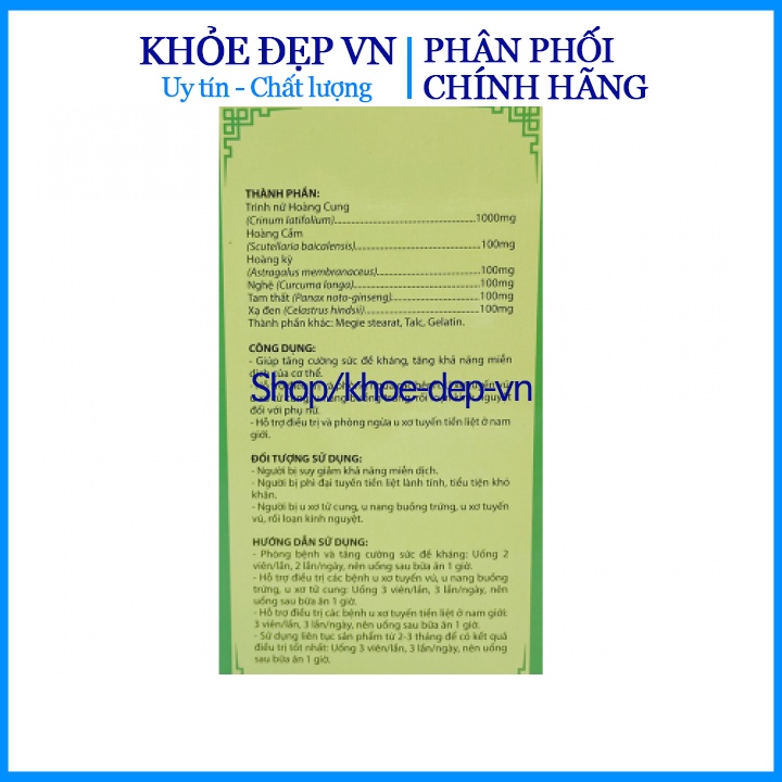 TRINH NỮ HOÀNG CUNG TAM THẤT HSD 2024 – Giúp làm giảm kích thước và ngăn ngừa u xơ tử cung, u nang buồng trứng.