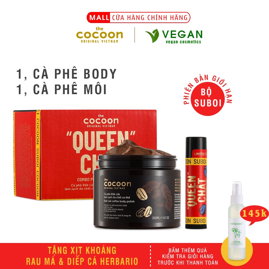 Combo Cà phê Đắklắk làm sạch da chết BodyCocoon200ml+tẩy da chết môi Cà phê đắk lắkCocoon5g