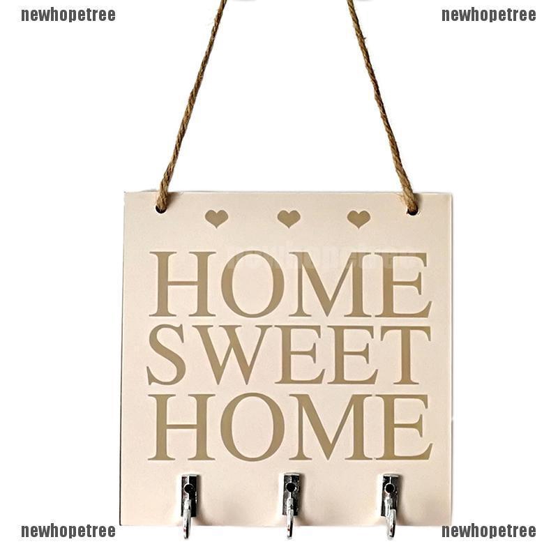 Bảng gỗ treo có móc giữ chìa khoá phối chữ HOME SWEET HOME