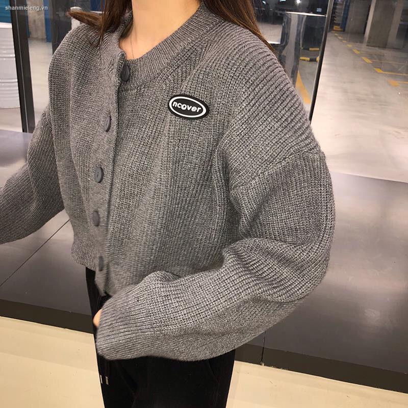 Áo khoác cardigan dệt kim cổ tròn dáng ngắn thời trang thu đông phong cách Hàn Quốc thiết kế mới 2021