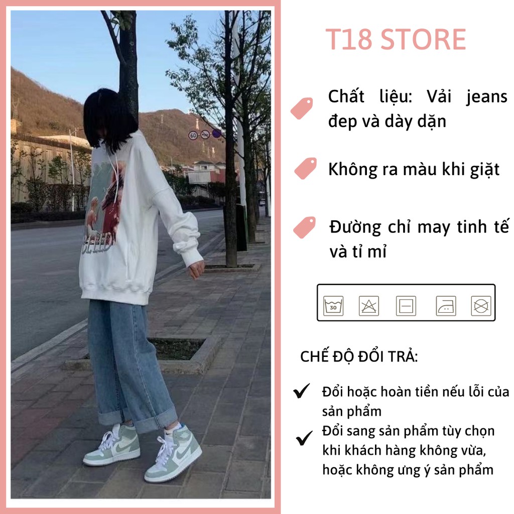 Quần jean nữ ống suông đứng rộng quần bò nữ bigsize lưng cao T18 STORE QJ03