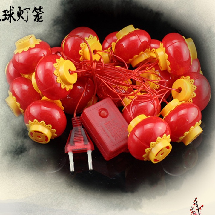 Dây LED nháy chớp hình cầu đèn lồng đỏ trang trí noel Giáng Sinh, Năm mới phúc lộc tài đầy nhà may mắn