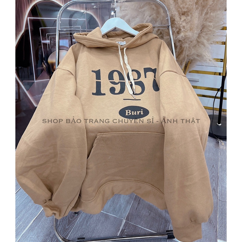 Áo Nỉ Hoodie 1987 Nâu Tây Form Rộng Unisex Kiểu Dáng Hàn Quốc Ulzzang
