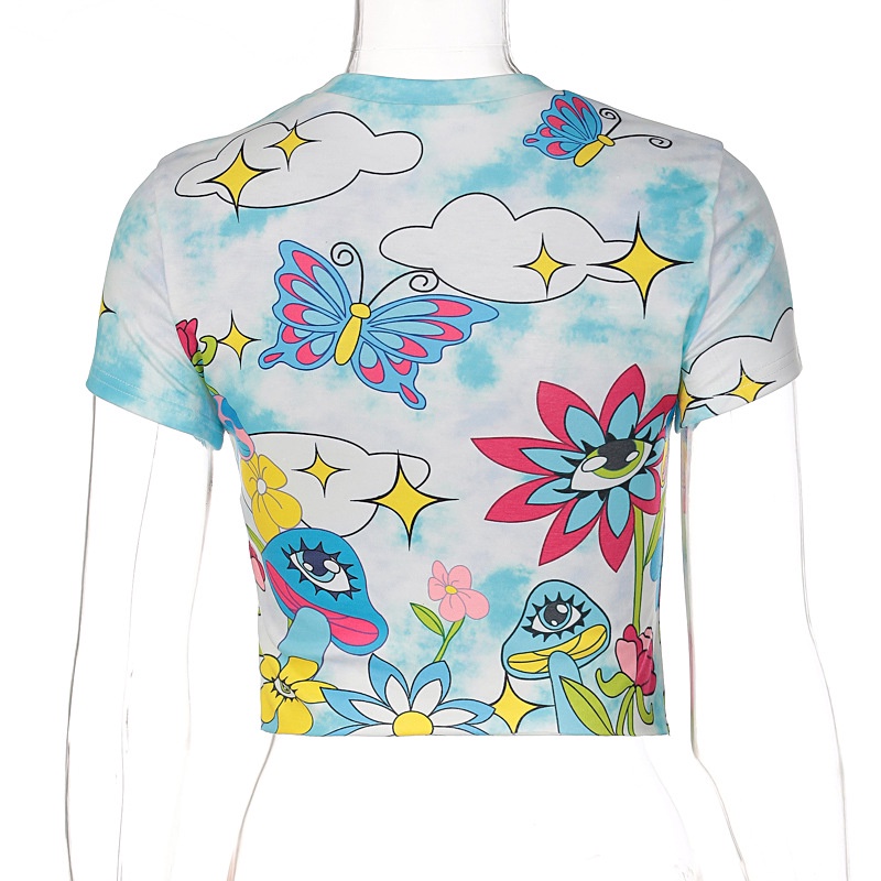 DUNEA Áo Croptop Cổ Tròn In Họa Tiết Thời Trang Cho Nữ 3.3