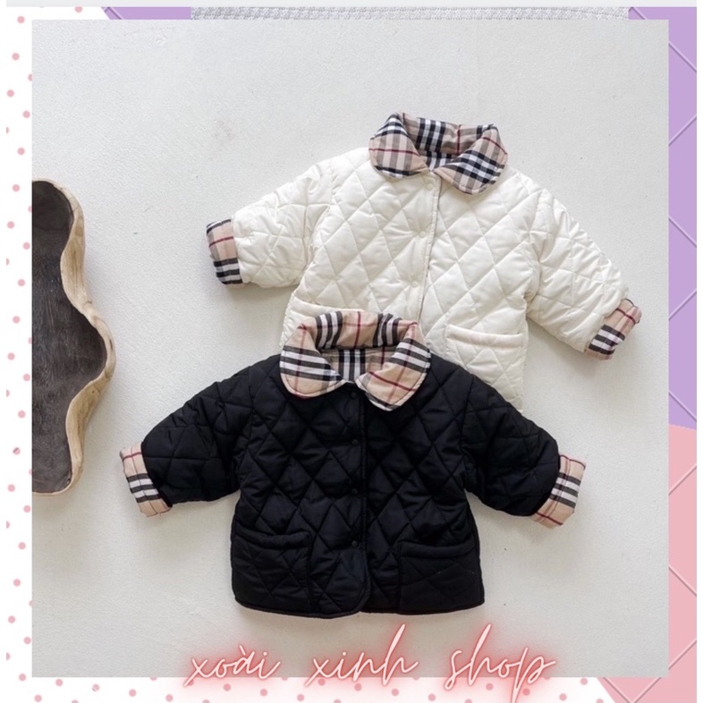 Áo khoác phao trần trám phối cổ xinh xắn cho bé trai bé gái mặc đi học đi chơi size từ 0 đến 3 tuổi