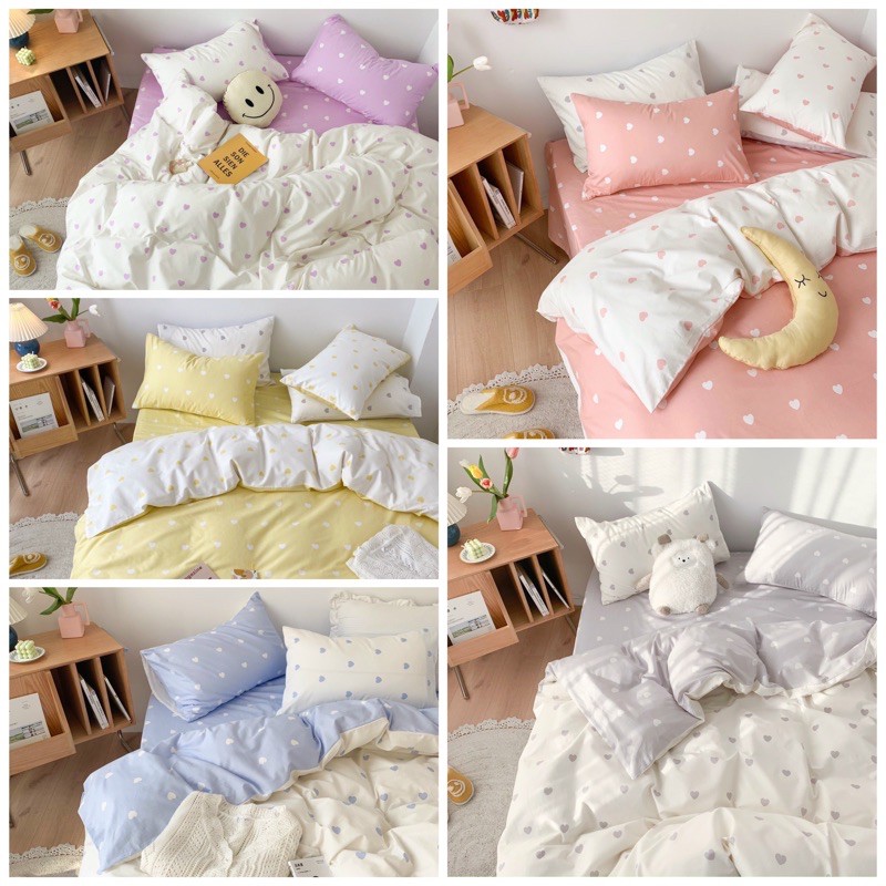 Bộ vỏ chăn ga gối - Hoạ tiết tim nhí - Chất liệu Poly - Hàng nhập khẩu chất lượng cao - Đủ kích thước