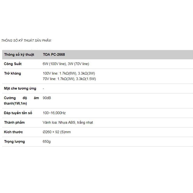 Loa Trần Gắn Nổi TOA PC-2668