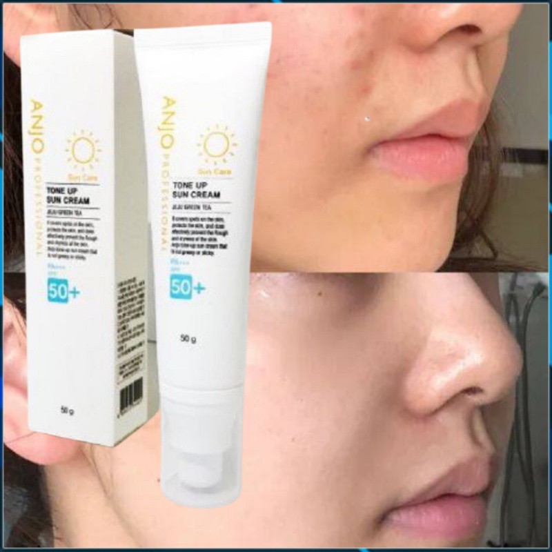 Kem Chống Nắng nâng tone kiềm dầu ANJO PA+++ SPF50+ Từ trà xanh 50gr KCN Tone Up