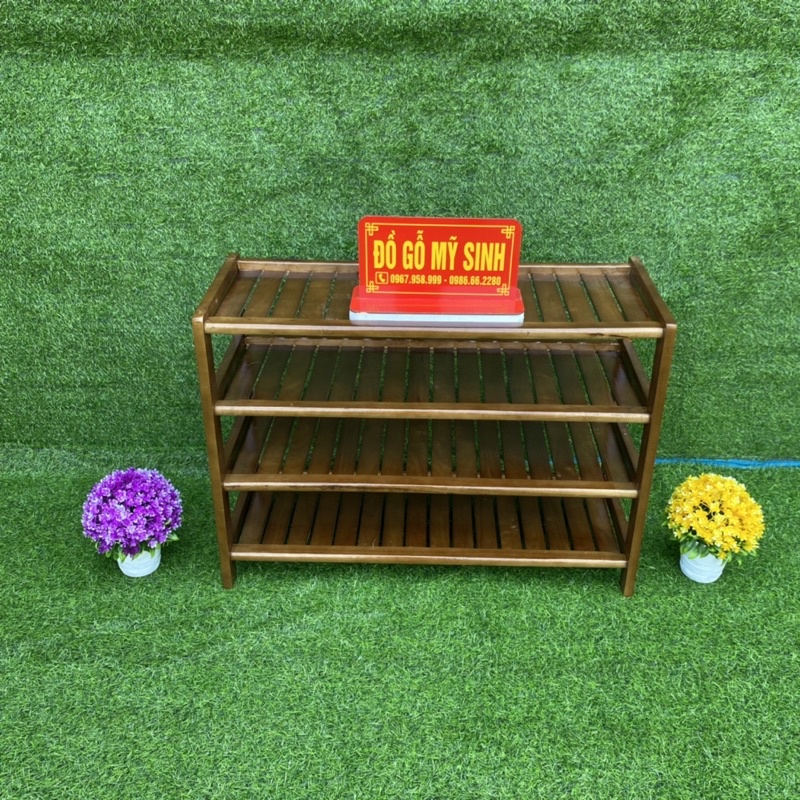 Kệ giá giầy sách gỗ cao su tự nhiên 4 tầng để giày dép túi sách kệ đa năng, Đồ gỗ nội thất mỹ sinh cao cấp