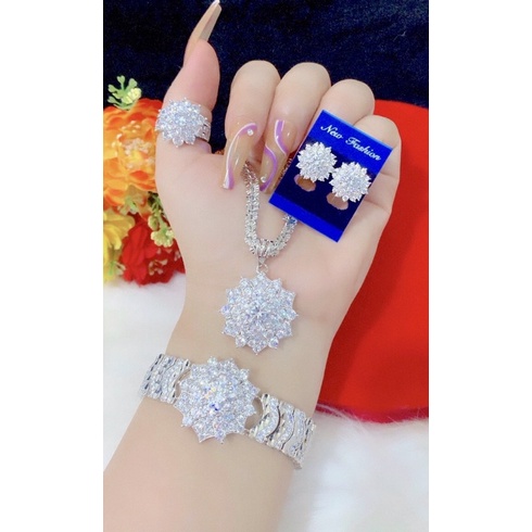 Bộ trang sức mạ bạch kim đính xoàn cao cấp 4 món mẫu mới về