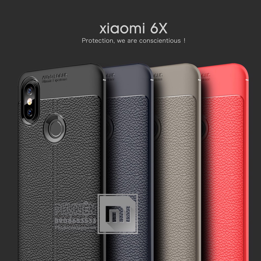 Ốp lưng Xiaomi Mi A2 Mi 6X chống sốc nhựa TPU dẻo Rugged Armor Giả da