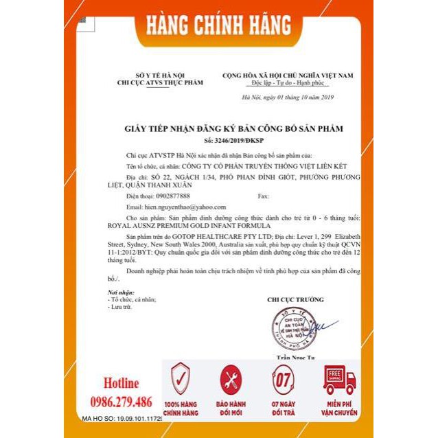 [ HÀNG CHÍNH HÃNG ] Sữa Hoàng Gia Úc Royal Ausnz Premium Gold 1 - 900g date 2023