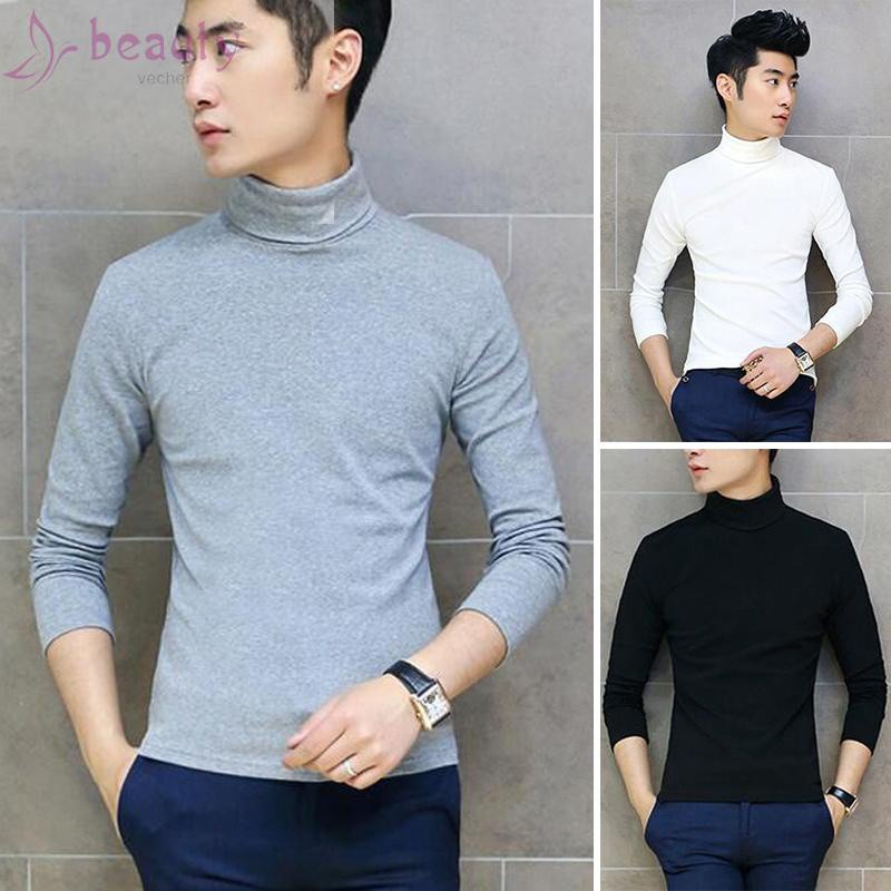 Mens High Collar Sweater Turtleneck Long Sleeve Stretch Warm Jumper Shirts Tops