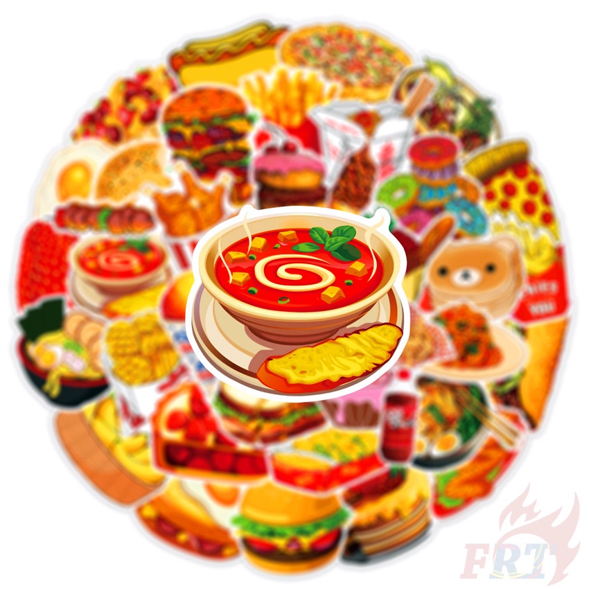 ❉ Miếng Dán Trang Trí Hình Hamburger / Pizza 05 Dễ Thương ❉ Bộ 50 Sticker Chống Thấm Nước Họa Tiết Doodle Hợp Thời Trang