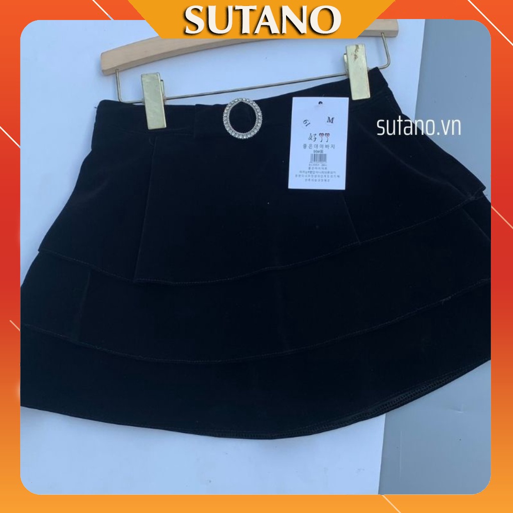 Chân váy nữ ngắn 3 tầng nhung cao cấp kèm mặt khuy đá sang trọng-váy thu đông CV471 SUTANO | BigBuy360 - bigbuy360.vn