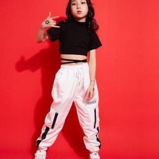 Trang phục nhảy hiện đại trẻ em-Set jogger trắng phối crop đen dây ZB31