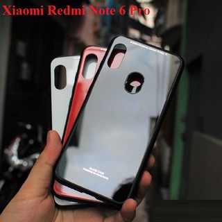 Ốp Lưng kính viền nhựa dẻo tpu cho Xiaomi Redmi note 6 Pro Gương Cường Lực Chống Sốc