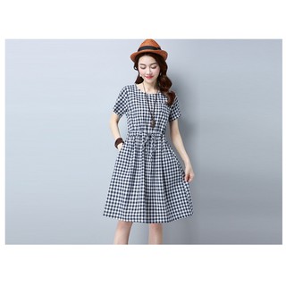 ĐẦM CARO THẮT NƠ EO 2 MÀU ĐỎ/ĐEN