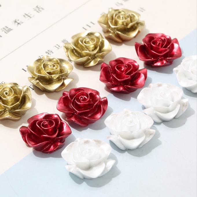 Mẫu cham hoa hồng 20mm đỏ trắng vàng kim trang trí vỏ ốp điện thoại, kẹp tóc, dán Jibbitz, DIY