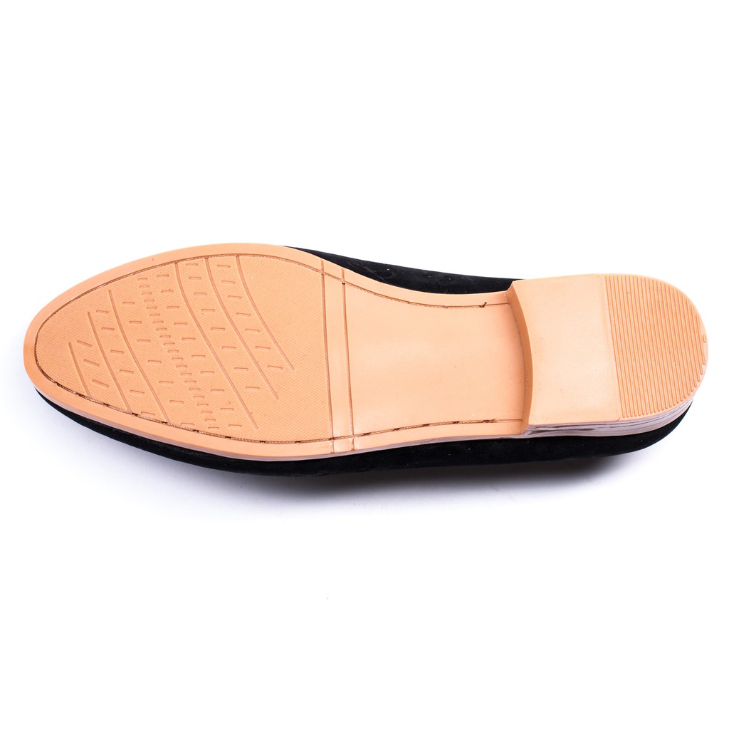 Giày Lười Nam Đẹp Đế Khâu Chuông Vàng Da Búc Màu Đen Sang Trọng - M124-BUCK(GB)- Kèm Vòng Gỗ Bách Xanh - [Chuẩn Hình]