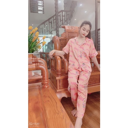 Bộ Pyjama [Lụa Satin Cộc Dài] lụa satin không nhăn kèm video ảnh thật