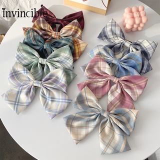 Summer Oversize Plaid Bows Hairpin/ Women's Elegant Satin Big Bow Spring Clip/ Japanese College Style Candy Color Spring Clip