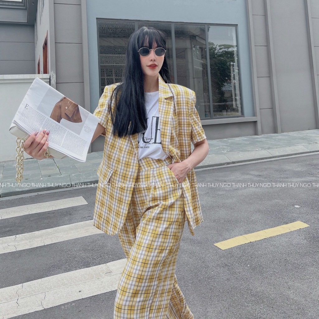 Set quần áo vest kẻ caro THUYNGOTHANH Store