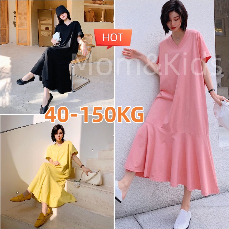 Đầm Maxi Tay Ngắn Dáng Rộng Thời Trang Mùa Hè Phong Cách Hàn Quốc Cho Mẹ Và Bé 40-150kg