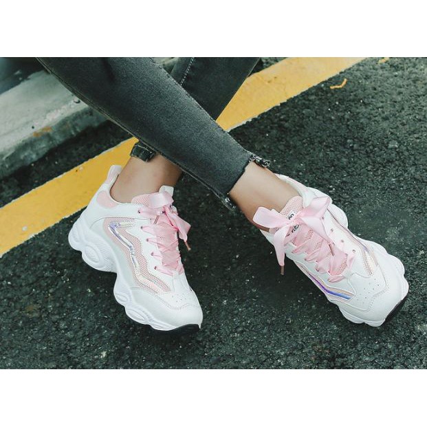 Giày Thể Thao Sneaker Nữ Ruy Băng Hồng