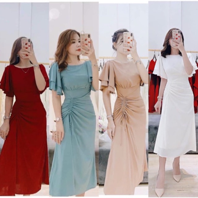 Đầm công sở dự tiệc maxi tay rũ rút thân