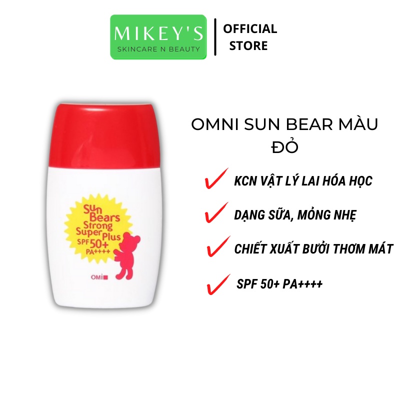 Kem chống nắng Omi Sun Bear SPF 50+, kem chống nắng nâng tone lành tính 30g Nhật Bản