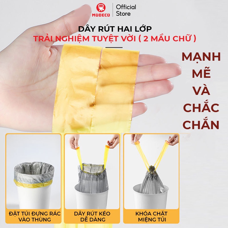 Túi Đựng Rác Tự Phân Huỷ Có Dây Rút - 45x50 cm - 15 túi/cuộn - Loại Dày, Tiện Dụng Sạch Sẽ Thông Minh - MODECO