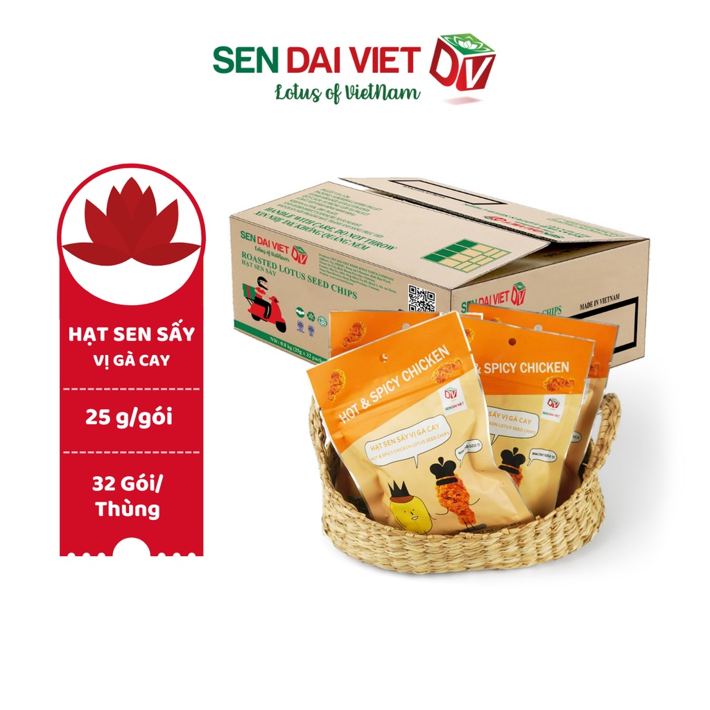 [Thùng32 Gói]Hạt Sen Sấy Vị Gà Cay-Cay Cay, Mặn Mặn-Sen Đại Việt-Gói 25g-Date Mới Nhất.