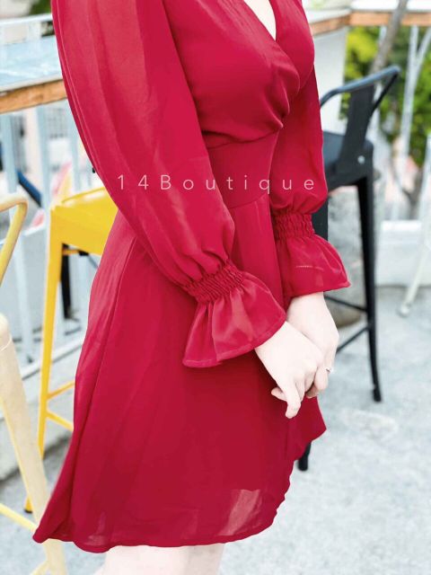 Đầm voan chéo ngực tay bo