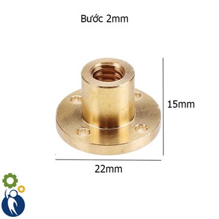 Đai Ốc T8 Bước 2, đường kính lỗ 8mm