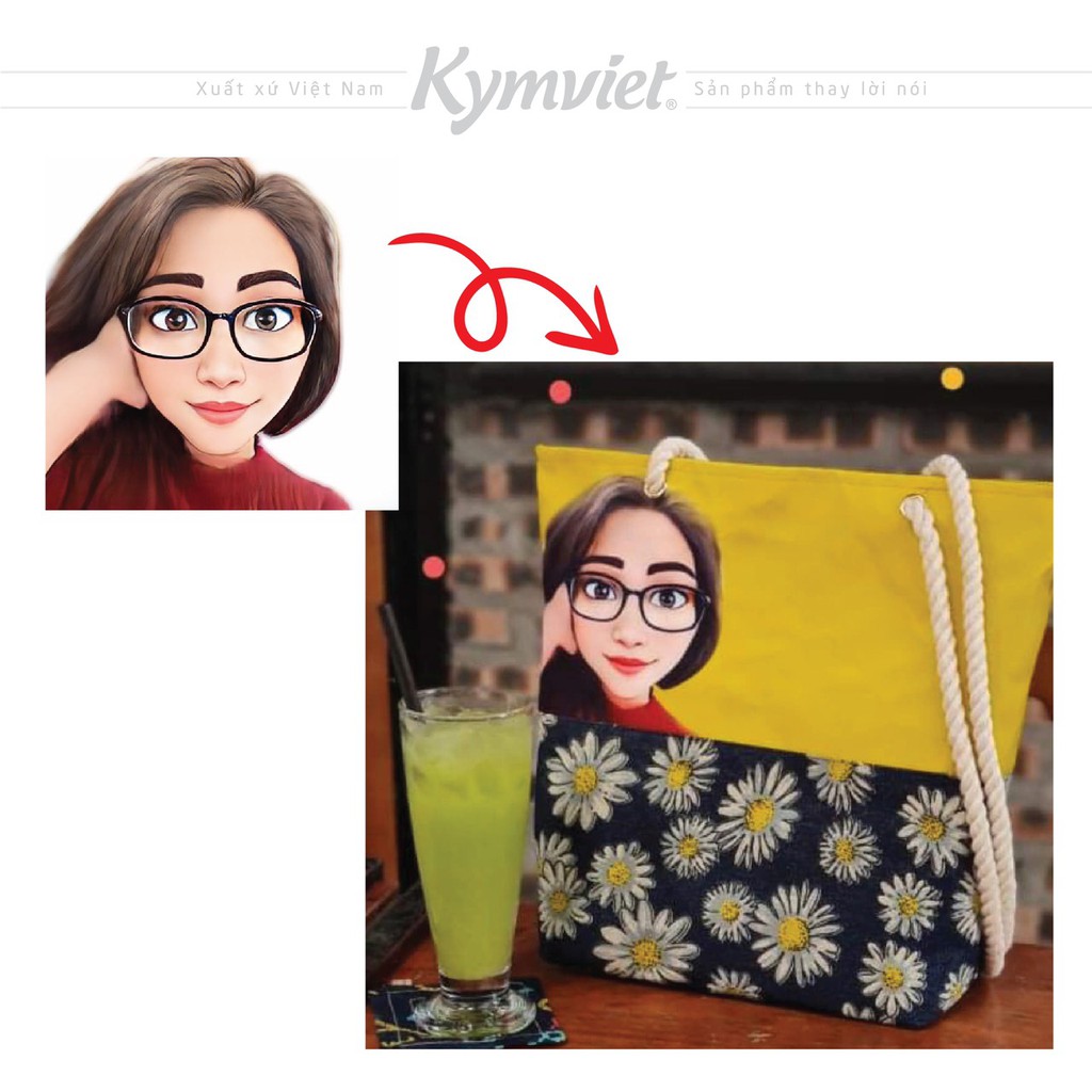 [Mua 1 được 3] Túi Tote Vải Canvas In Hình Chân Dung Kymviet 100% Handmade, Thiết Kế Thời Trang, Đựng Đồ Đa Năng