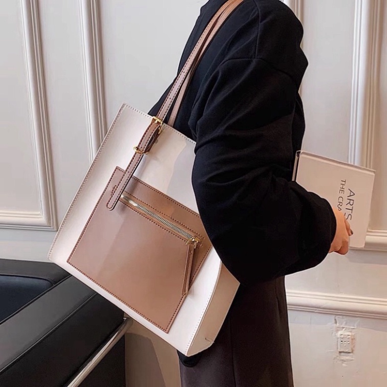 Túi đeo chéo sét 2 túi tote phối màu cao cấp sang trọng