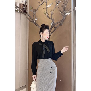 Áo sơ mi dài tay xếp ly nơ cổ - 20Again ASA0476
