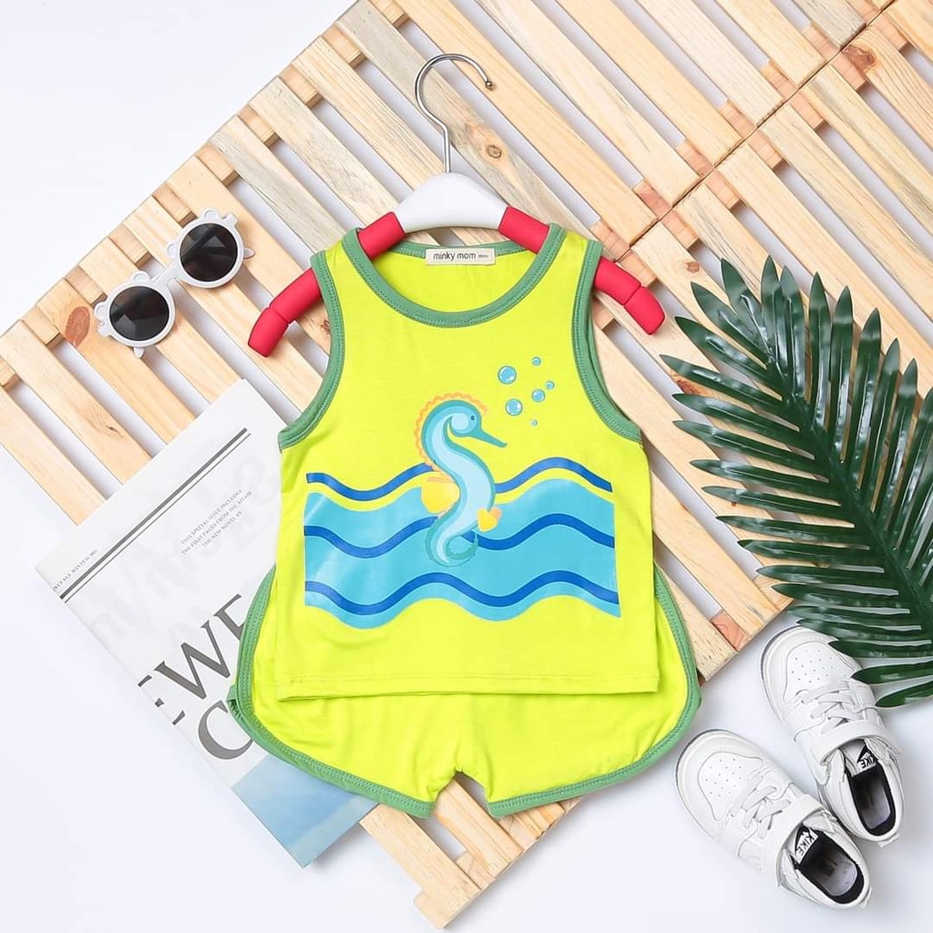 Bộ quần áo ba lỗ cho bé trai bé gái in hình động vật biển, mặc cho mùa hè. Cả bộ quần áo, bé 9-20kg BL15 Shop-Mẹ-Rùa