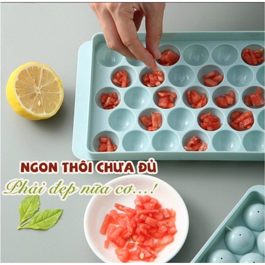 Khay đá bi tròn tủ lạnh 33 viên có nắp đậy Việt Nhật, Khuôn làm thạch hoa quả hình bi tròn ngộ nghĩnh.