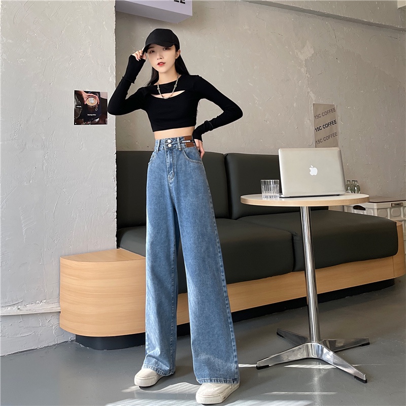 Quần jean nữ SUXI ống rộng lưng cao phong cách mới