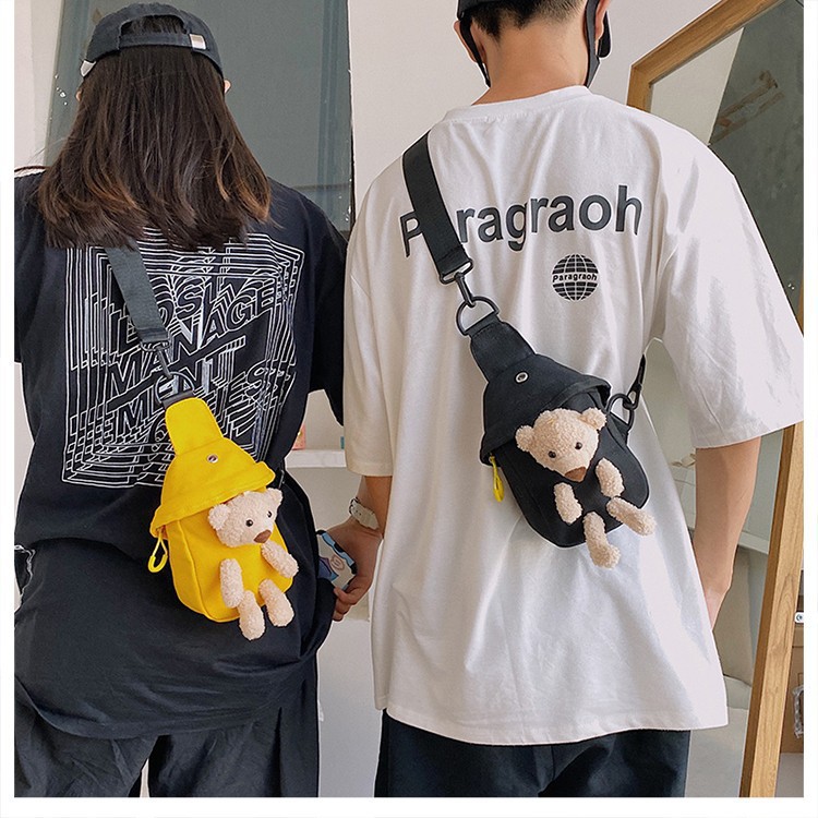 Túi Đeo chéo Gấu giấu trong đáng yêu nhiều màu Shalla Tặng móc khóa cá heo