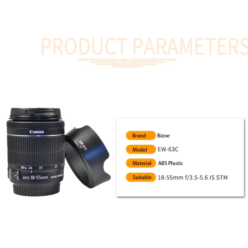 Loa Che Nắng BIZOE ew-63c Cho Máy Ảnh Canon 18-55 STM EOS 700d 750d 760d 800D 100D 200D SLR 58mm