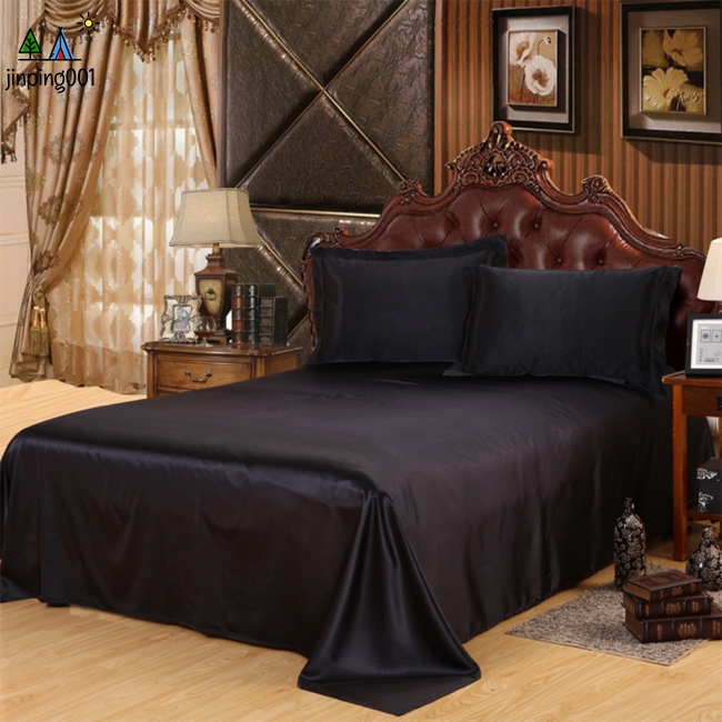 3Pcs/4Pcs Solid Color Imitated Silk Fabric Bedding Set Quilt Cover Pillowcase Bed Sheet