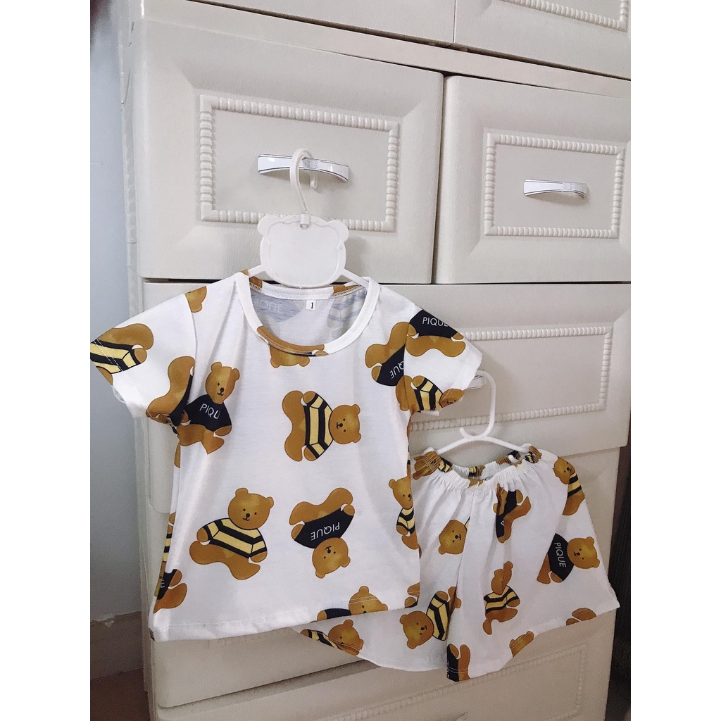 (Rẻ Nhất Tphcm) Đồ Bộ Thun Cotton Hình Gấu Ngắn Tay Cho Bé Gái, Trẻ Em
